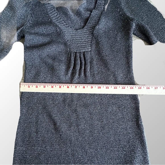 Rebecca Taylor Gray Metallic sweater dress-Balloon Sleeves & Plunge Neck Medium - Picture 5 of 10